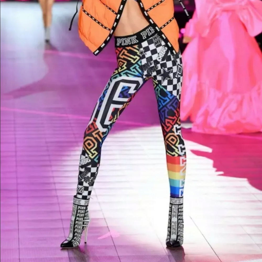 Victoria’s Secret Pink Ultimate Rainbow Checkered Fashion Show Leggings